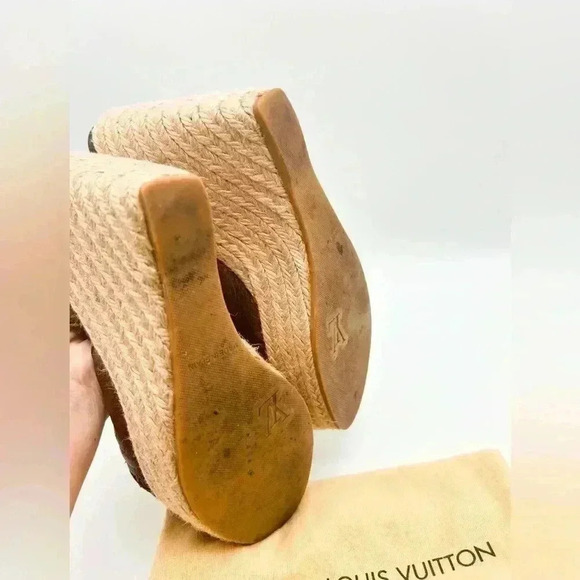 Louis Vuitton Manyara Women’s Size 36 Brown Leather Wedge Espadrille Sandals - Picture 14 of 15
